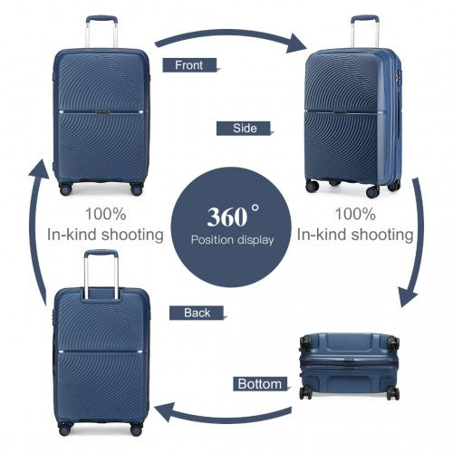 Easy Luggage K2393L - British Traveller 4 Pcs Set Spinner Hard Shell PP Suitcase With TSA Lock And Vanity Case - Navy