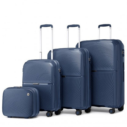 Easy Luggage K2393L - British Traveller 4 Pcs Set Spinner Hard Shell PP Suitcase With TSA Lock And Vanity Case - Navy