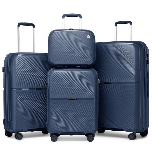 Easy Luggage K2393L - British Traveller 4 Pcs Set Spinner Hard Shell PP Suitcase With TSA Lock And Vanity Case - Navy