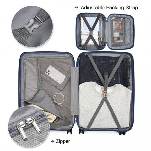 Easy Luggage K2393L - British Traveller 4 Pcs Set Spinner Hard Shell PP Suitcase With TSA Lock And Vanity Case - Navy