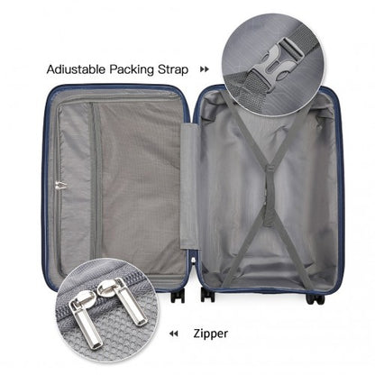 Easy Luggage K2393L - British Traveller 4 Pcs Set Spinner Hard Shell PP Suitcase With TSA Lock And Vanity Case - Navy