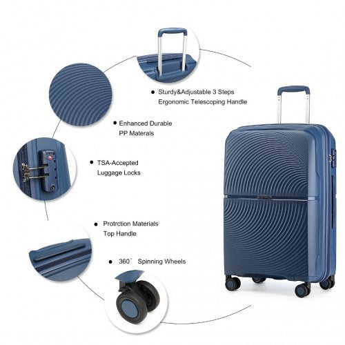 Easy Luggage K2393L - British Traveller 4 Pcs Set Spinner Hard Shell PP Suitcase With TSA Lock And Vanity Case - Navy