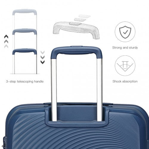 Easy Luggage K2393L - British Traveller 4 Pcs Set Spinner Hard Shell PP Suitcase With TSA Lock And Vanity Case - Navy