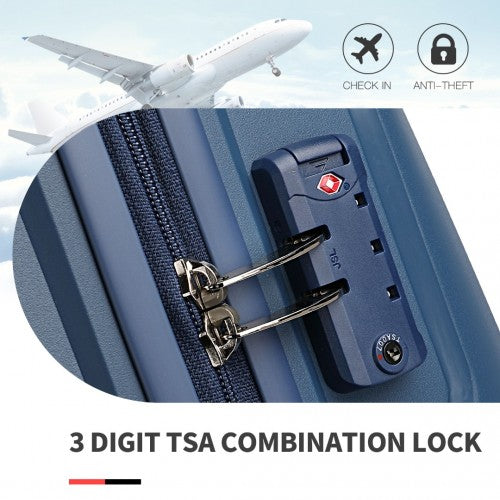 Easy Luggage K2393L - British Traveller 4 Pcs Set Spinner Hard Shell PP Suitcase With TSA Lock And Vanity Case - Navy