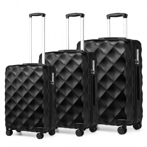 K2395L - British Traveller Ultralight ABS And Polycarbonate Bumpy Diamond 3 Pcs Luggage Set With TSA Lock - Black