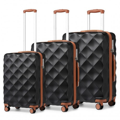 K2395L - British Traveller Ultralight ABS And Polycarbonate Bumpy Diamond 3 Pcs Luggage Set With TSA Lock - Black And Brown