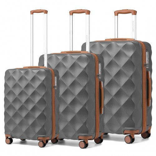 K2395L - British Traveller Ultralight ABS And Polycarbonate Bumpy Diamond 3 Pcs Luggage Set With TSA Lock - Grey And Brown