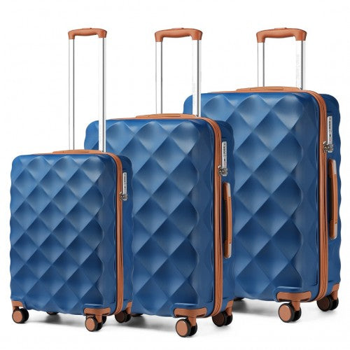 K2395L - British Traveller Ultralight ABS And Polycarbonate Bumpy Diamond 3 Pcs Luggage Set With TSA Lock - Navy And Brown