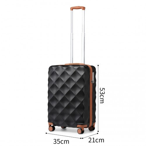 K2395L+S2366 - British Traveller 20 Inch Ultralight ABS And Polycarbonate Cabin Size Suitcase 3 Piece Travel Set with Travel Tote and Cosmetic Pouch - Black And Brown