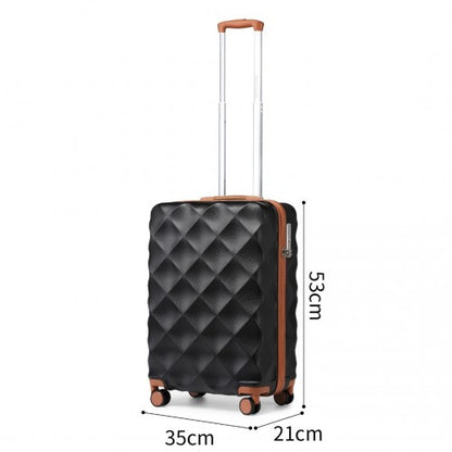 K2395L+S2366 - British Traveller 20 Inch Ultralight ABS And Polycarbonate Cabin Size Suitcase 3 Piece Travel Set with Travel Tote and Cosmetic Pouch - Black And Brown