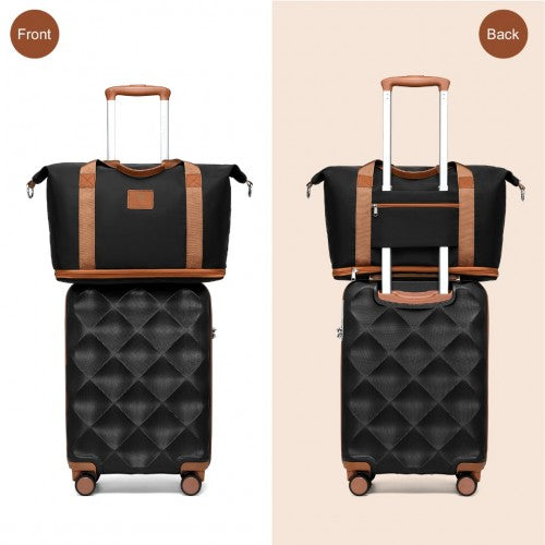 K2395L+S2366 - British Traveller 20 Inch Ultralight ABS And Polycarbonate Cabin Size Suitcase 3 Piece Travel Set with Travel Tote and Cosmetic Pouch - Black And Brown