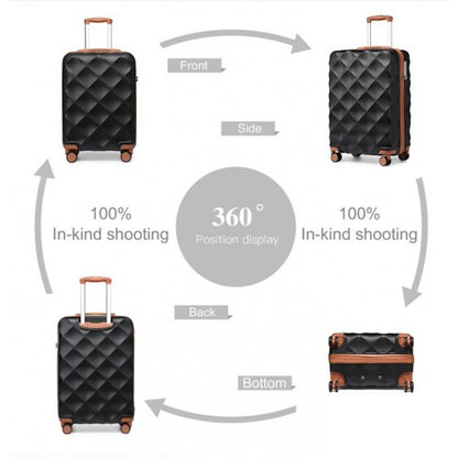 K2395L+S2366 - British Traveller 20 Inch Ultralight ABS And Polycarbonate Cabin Size Suitcase 3 Piece Travel Set with Travel Tote and Cosmetic Pouch - Black And Brown