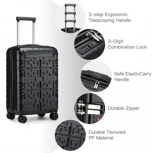 K2396L - Supercase Stylish 20 Inch Carry-On Polypropylene Hardshell Suitcase with Maze Pattern - Black