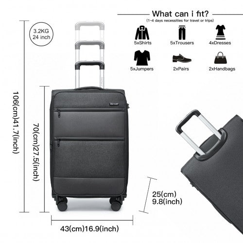 K2397L - British Traveller 24 Inch Lightweight Soft Shell Expandable Suitcase With TSA Lock - Black