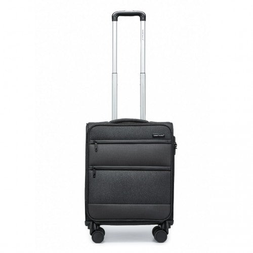 K2397L - British Traveller 20 Inch Lightweight Cabin Carry-On Suitcase with Soft Shell and Laptop Compartment - Black