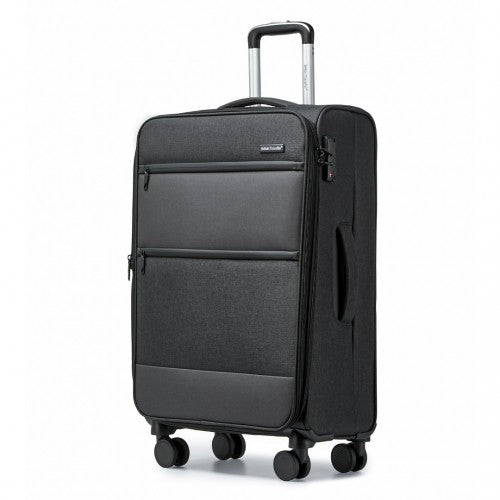 K2397L - British Traveller 28 Inch Lightweight Soft Shell Expandable Suitcase With TSA Lock - Black