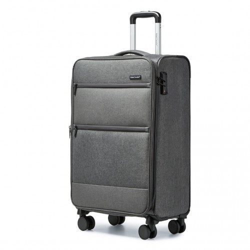 K2397L - British Traveller 20 Inch Lightweight Cabin Carry-On Suitcase with Soft Shell and Laptop Compartment - Grey