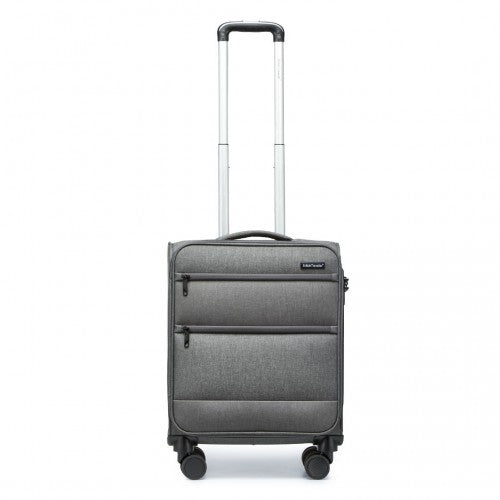 K2397L - British Traveller 20 Inch Lightweight Cabin Carry-On Suitcase with Soft Shell and Laptop Compartment - Grey