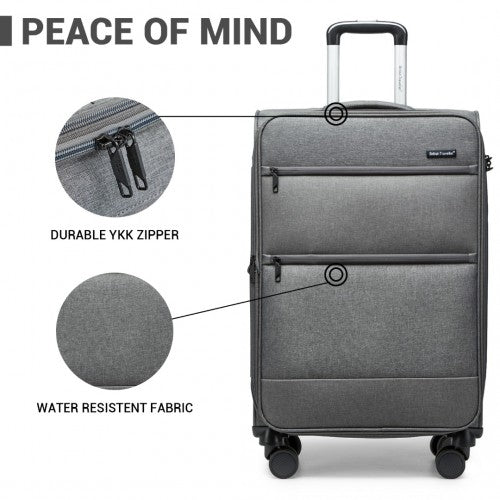 K2397L - British Traveller 20 Inch Lightweight Cabin Carry-On Suitcase with Soft Shell and Laptop Compartment - Grey