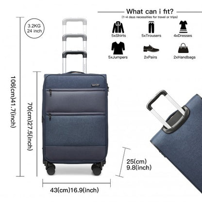 K2397L - British Traveller 24 Inch Lightweight Soft Shell Expandable Suitcase With TSA Lock - Navy