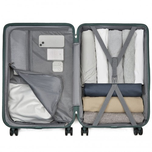 KSS2495 - Supercase 3-Piece Sleek Geometric Pattern Hard Shell ABS+PC Suitcase Set with TSA Lock For Effortless Travel - Military Green