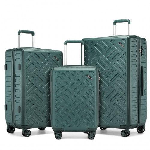 KSS2495 - Supercase 3-Piece Sleek Geometric Pattern Hard Shell ABS+PC Suitcase Set with TSA Lock For Effortless Travel - Military Green