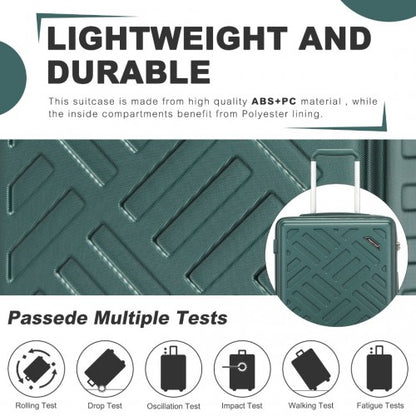 KSS2495 - Supercase 3-Piece Sleek Geometric Pattern Hard Shell ABS+PC Suitcase Set with TSA Lock For Effortless Travel - Military Green