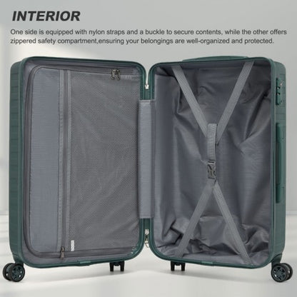 KSS2495 - Supercase 3-Piece Sleek Geometric Pattern Hard Shell ABS+PC Suitcase Set with TSA Lock For Effortless Travel - Military Green