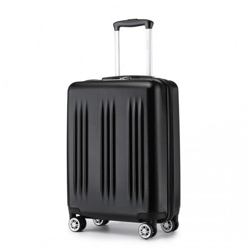 KSK2483 - Kono 20 Inch Sleek Striped Carry-On Suitcase Durable ABS+PC Luggage With Four Spinner Wheels And TSA Lock Perfect for Travel - Black