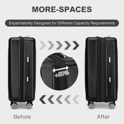 KSK2483 - Kono 3 Piece Luggage Set 20/24/28 Inch Sleek Striped Expandable ABS+PC Suitcase With TSA Lock And Four Spinner Wheels - Black