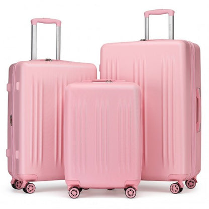 KSK2483 - Kono 3 Piece Luggage Set 20/24/28 Inch Sleek Striped Expandable ABS+PC Suitcase With TSA Lock And Four Spinner Wheels - Pink