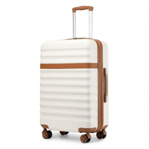 KSK2484 - Kono 28 Inch Expandable Lightweight Hard Shell ABS+PC Check-In Suitcase with TSA Lock Ideal for Extended Trips and Secure Travel - Cream And Brown