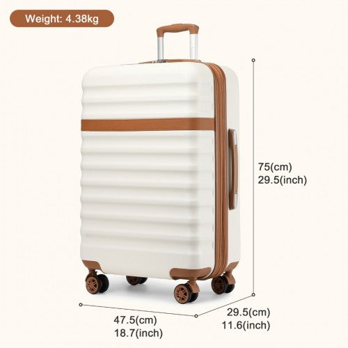 KSK2484 - Kono 28 Inch Expandable Lightweight Hard Shell ABS+PC Check-In Suitcase with TSA Lock Ideal for Extended Trips and Secure Travel - Cream And Brown