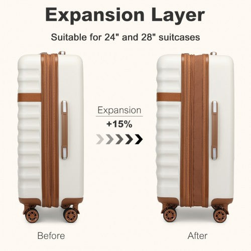 KSK2484 - Kono 28 Inch Expandable Lightweight Hard Shell ABS+PC Check-In Suitcase with TSA Lock Ideal for Extended Trips and Secure Travel - Cream And Brown