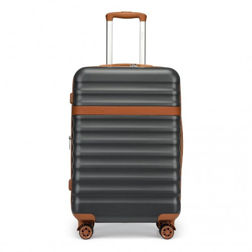 KSK2484 - Kono 24 Inch Expandable Lightweight Hard Shell ABS+PC Check-In Suitcase with TSA Lock Ideal for Extended Trips and Secure Travel - Grey And Brown