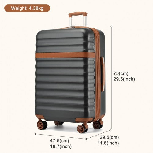 KSK2484 - Kono 28 Inch Expandable Lightweight Hard Shell ABS+PC Check-In Suitcase with TSA Lock Ideal for Extended Trips and Secure Travel - Grey And Brown