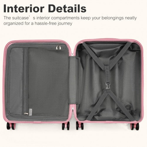 KSK2484 - Kono 28 Inch Expandable Lightweight Hard Shell ABS+PC Check-In Suitcase with TSA Lock Ideal for Extended Trips and Secure Travel - Pink