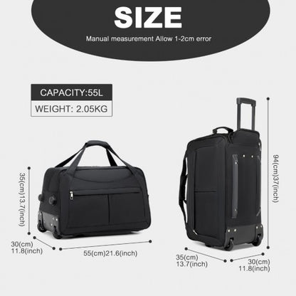 KSK2489 - Kono Durable Folding Travel Trolley Bag with Enhanced Features and Multi Compartment - Black