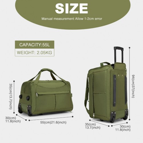 KSK2489 - Kono Durable Folding Travel Trolley Bag with Enhanced Features and Multi Compartment - Green