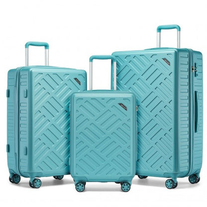 KSS2495 - Supercase 3-Piece Sleek Geometric Pattern Hard Shell ABS+PC Suitcase Set with TSA Lock For Effortless Travel - Blue