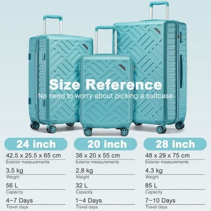 KSS2495 - Supercase 3-Piece Sleek Geometric Pattern Hard Shell ABS+PC Suitcase Set with TSA Lock For Effortless Travel - Blue