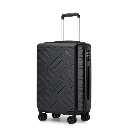 KSS2495 - Supercase 20 Inch Sleek Geometric Pattern Hard Shell ABS+PC Cabin Carry-On Suitcase with TSA Lock - Black