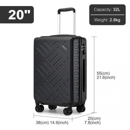 KSS2495 - Supercase 20 Inch Sleek Geometric Pattern Hard Shell ABS+PC Cabin Carry-On Suitcase with TSA Lock - Black