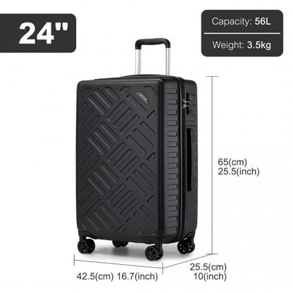 KSS2495 - Supercase 24 Inch Sleek Geometric Pattern Hard Shell ABS+PC Check-In Suitcase with TSA Lock for Effortless Travel - Black