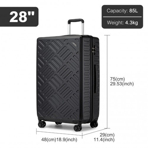 KSS2495 - Supercase 28 Inch Sleek Geometric Pattern Hard Shell ABS+PC Check-In Suitcase with TSA Lock for Effortless Travel - Black