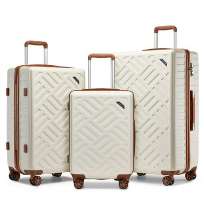 KSS2495 - Supercase 3-Piece Sleek Geometric Pattern Hard Shell ABS+PC Suitcase Set with TSA Lock For Effortless Travel - Cream And Brown