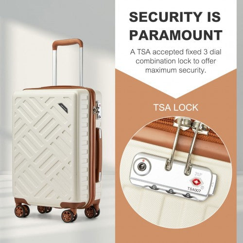 KSS2495 - Supercase 3-Piece Sleek Geometric Pattern Hard Shell ABS+PC Suitcase Set with TSA Lock For Effortless Travel - Cream And Brown