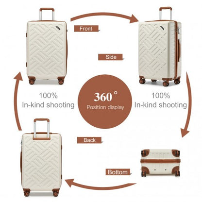 KSS2495 - Supercase 3-Piece Sleek Geometric Pattern Hard Shell ABS+PC Suitcase Set with TSA Lock For Effortless Travel - Cream And Brown