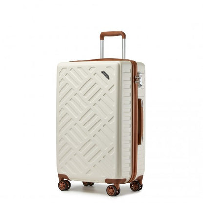 KSS2495 - Supercase 3-Piece Sleek Geometric Pattern Hard Shell ABS+PC Suitcase Set with TSA Lock For Effortless Travel - Cream And Brown