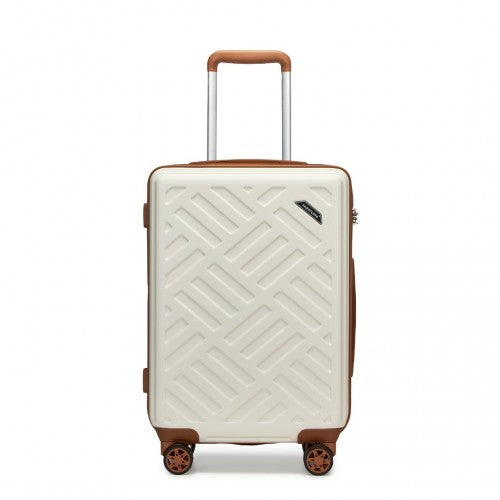 KSS2495 - Supercase 20 Inch Sleek Geometric Pattern Hard Shell ABS+PC Cabin Carry-On Suitcase with TSA Lock - Cream And Brown